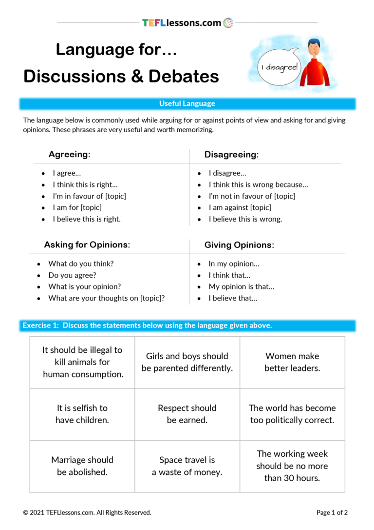 Language For Agreeing And Disagreeing Tefl Lessons 2003