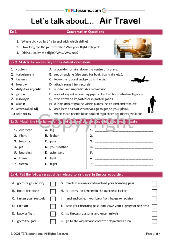 talking about air travel tefl lessons tefllessons com esl worksheets