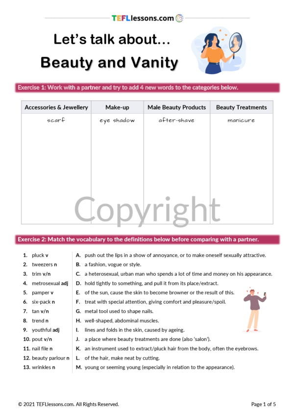 Beauty and Vanity Vocabulary