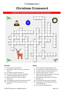 Christmas Vocabulary Crossword