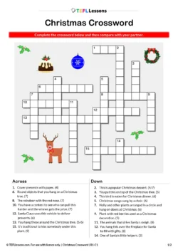 Christmas vocabulary crossword – ESL Christmas crossword for classroom use