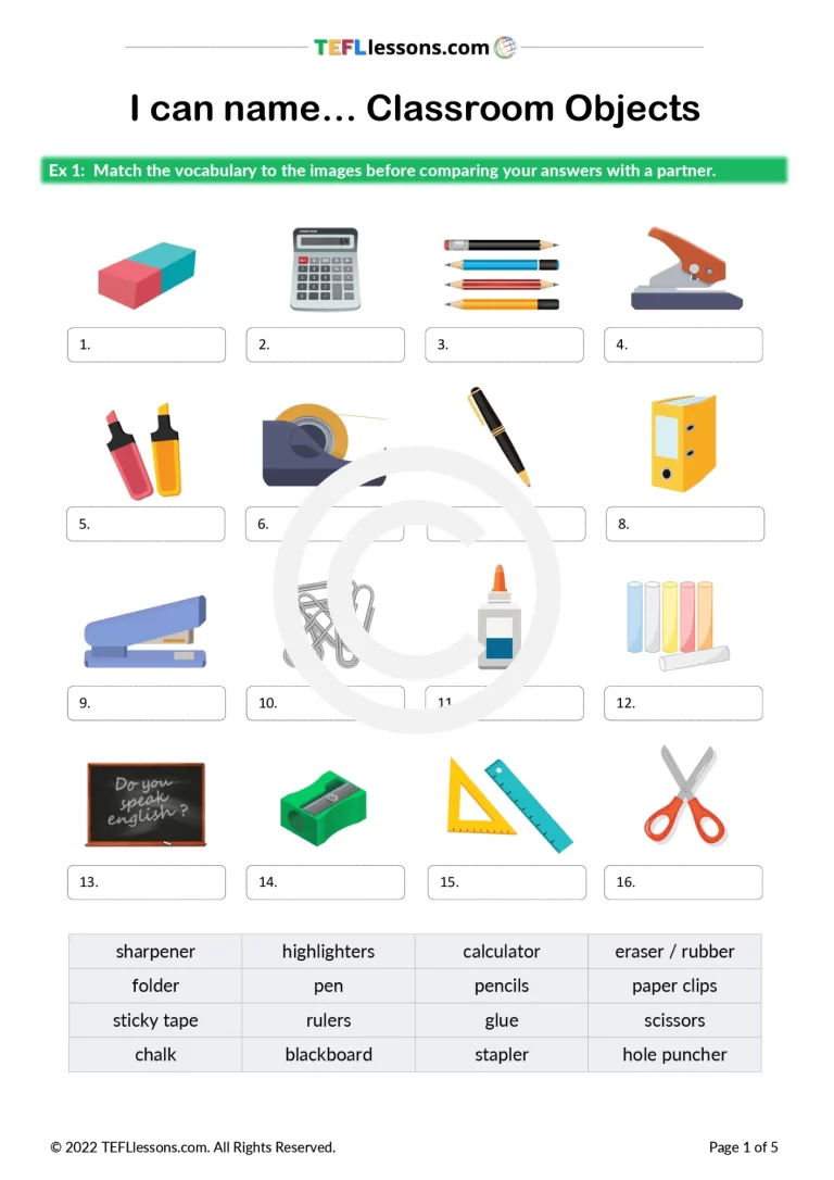 Classroom Objects Vocabulary | ESL Resources