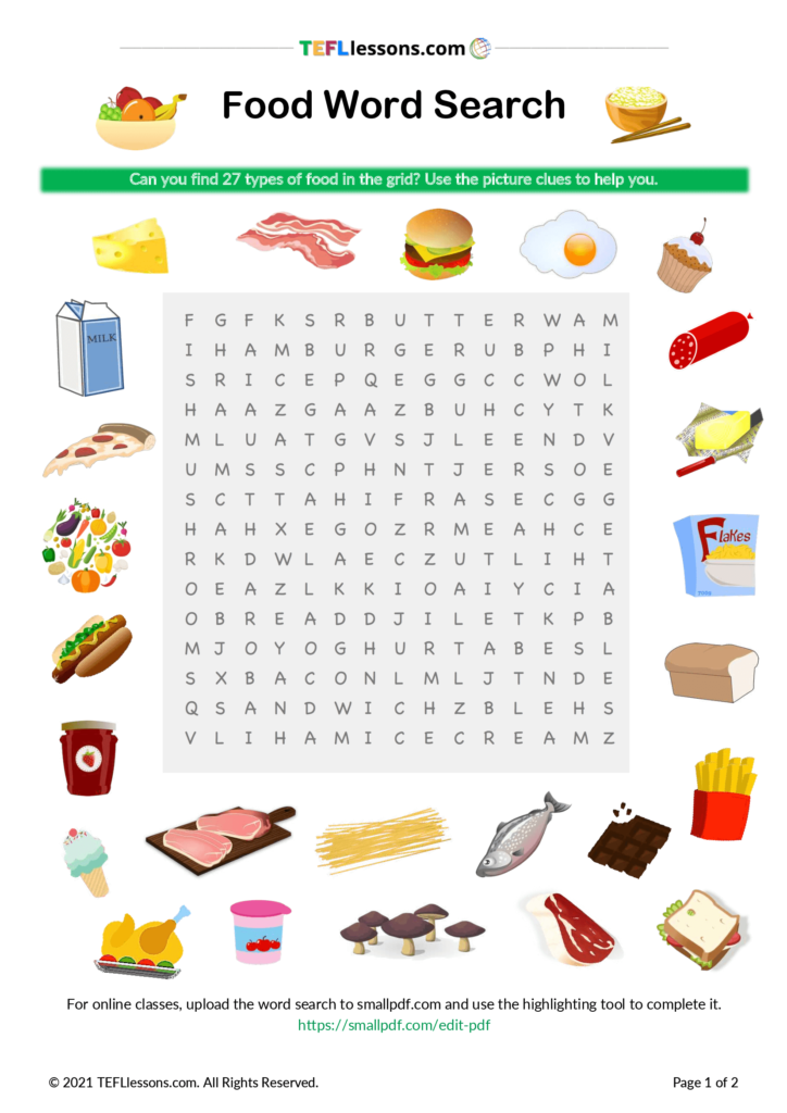 Food Word Search ESL worksheets