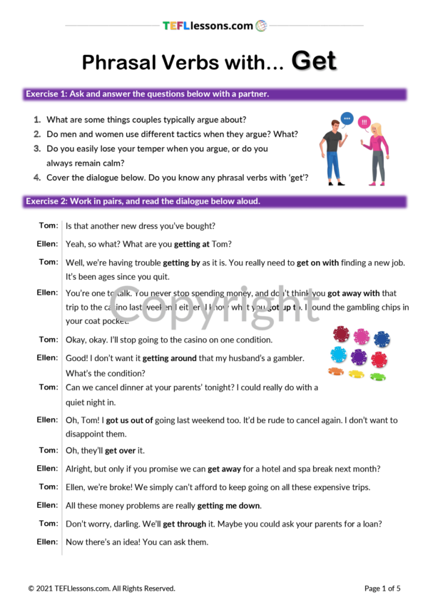 Phrasal Verbs with Get - TEFL Lessons - tefllessons.com | ESL worksheets