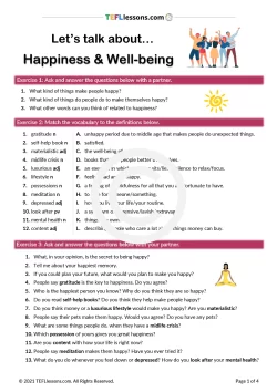 Happiness and Well-being Speaking Lesson | ESL Materials