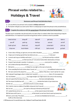 Free ESL phrasal verbs worksheet – travel and holiday lesson plan with speaking and vocabulary practice