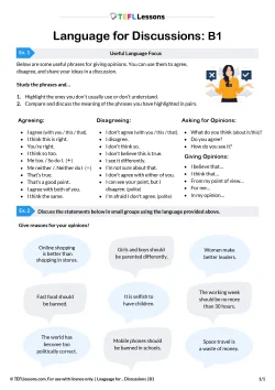 Free B1 ESL expressing agreement and disagreement worksheet – discussion activity for giving opinions