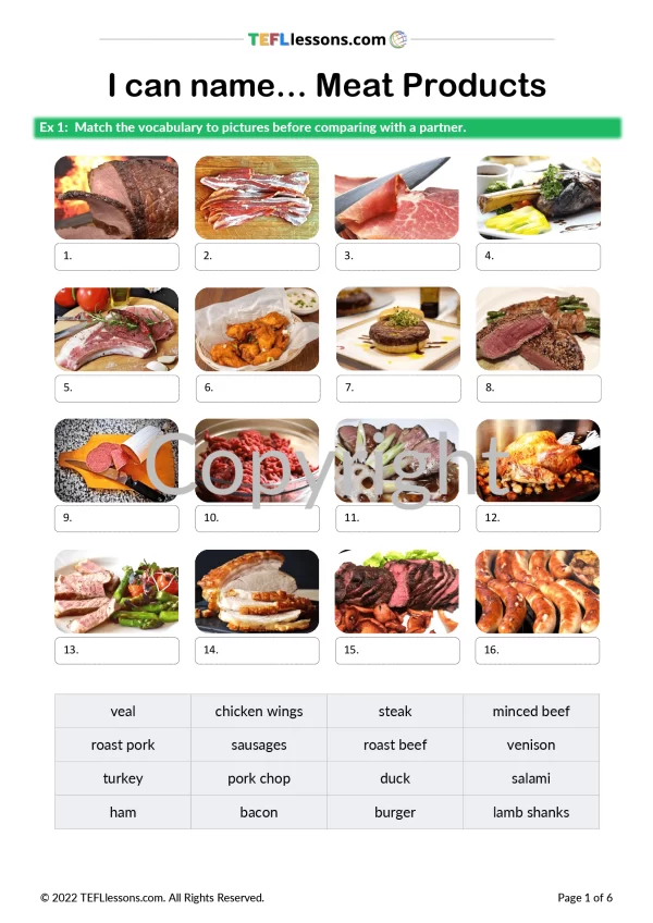 Meat Products Vocabulary Lesson