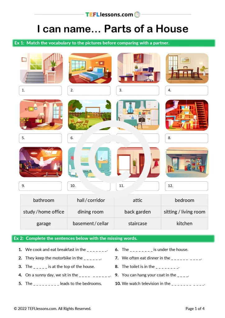 Parts of a House - TEFL Lessons | ESL lesson plans and worksheets
