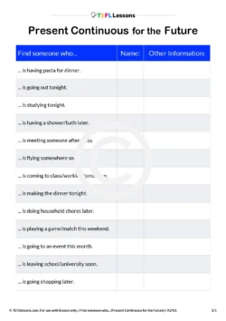 Present Continuous Future Worksheet