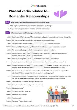 romance phrasal verbs ESL lesson worksheet