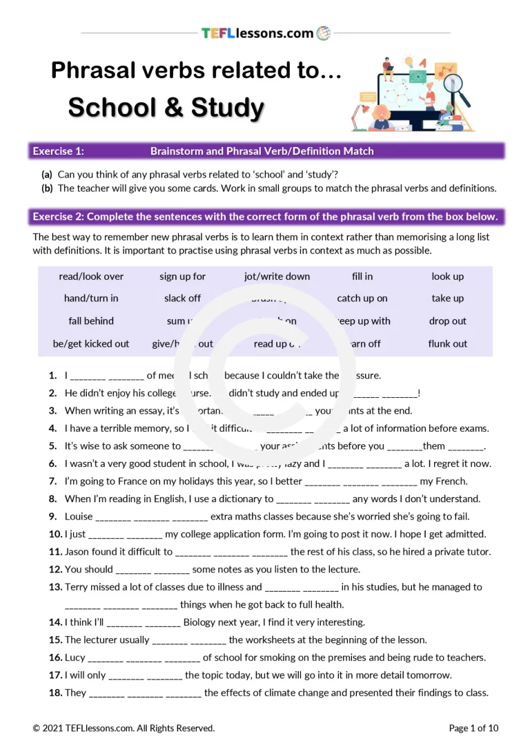 School & Study Phrasal Verbs | ESL Resources