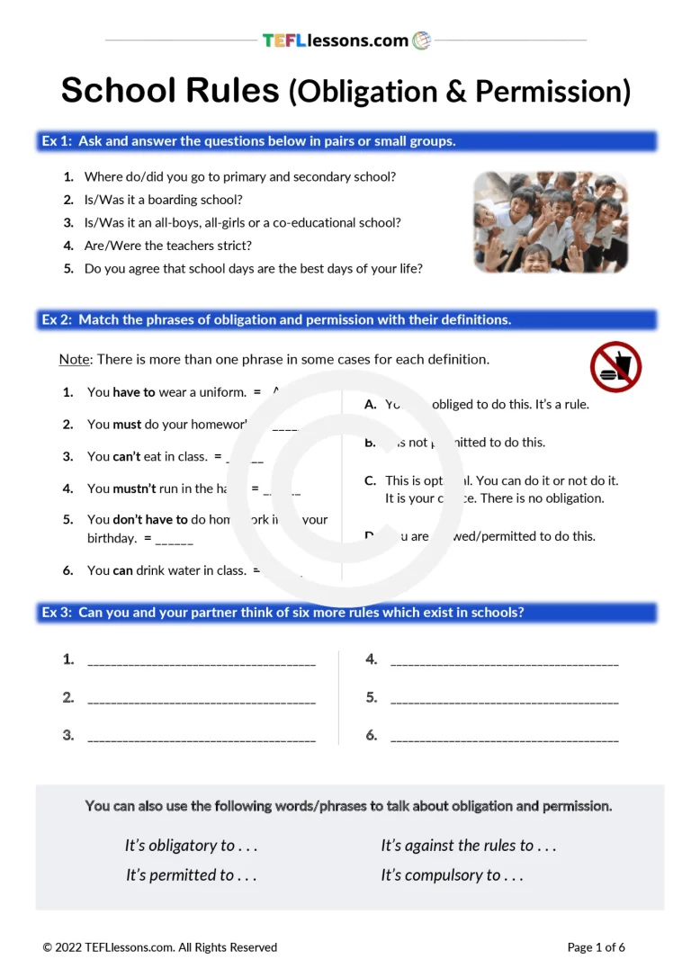 School Rules (Obligation and Permission) | ESL Resources