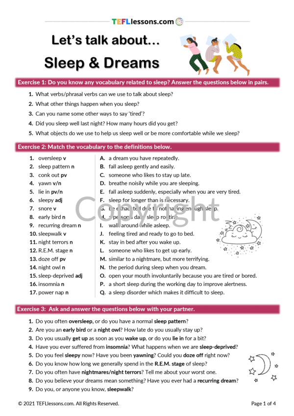 Sleep & Dreams Speaking Lesson