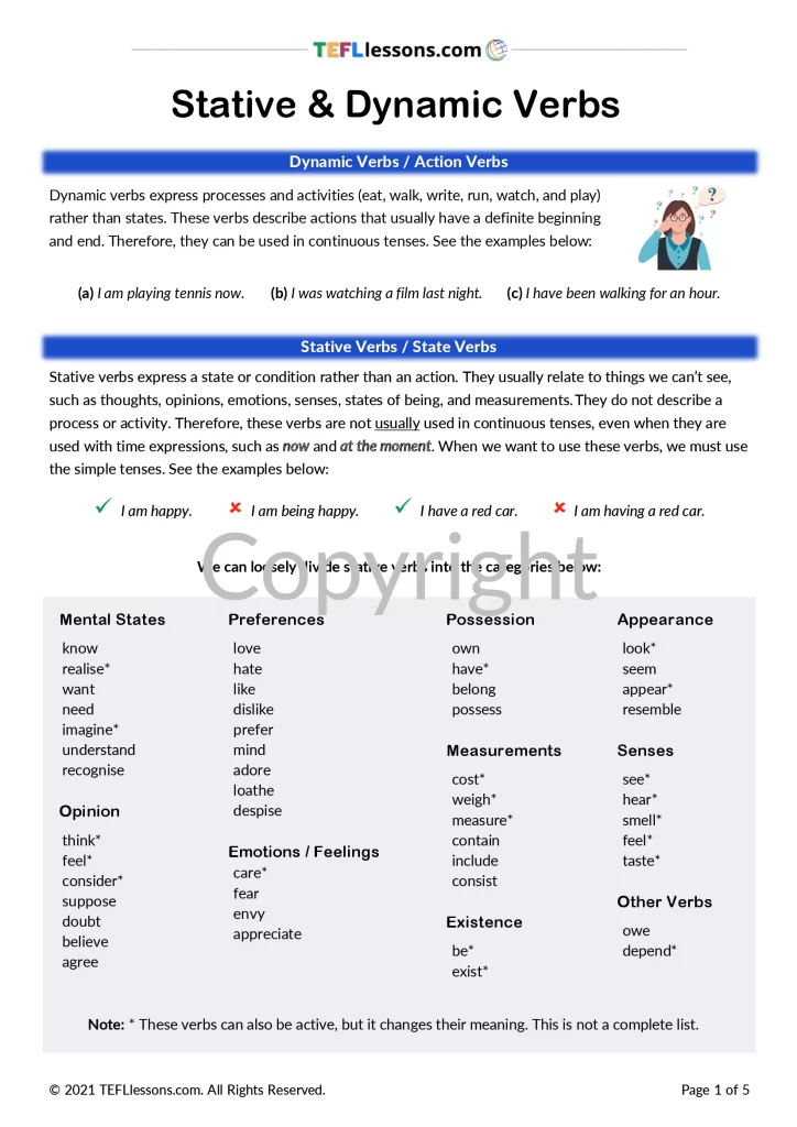 Active And Stative Verbs List