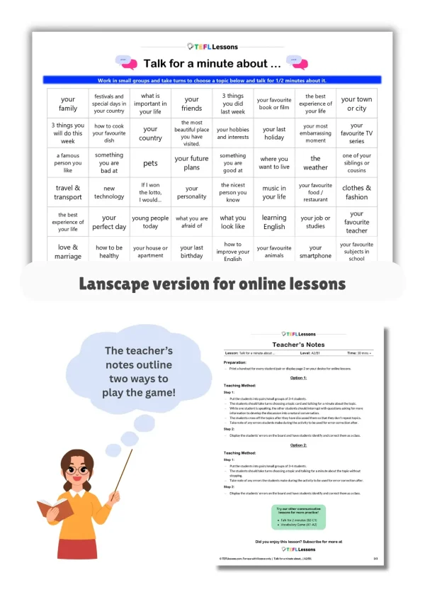 Talk for a Minute ESL Topics Activity gallery image