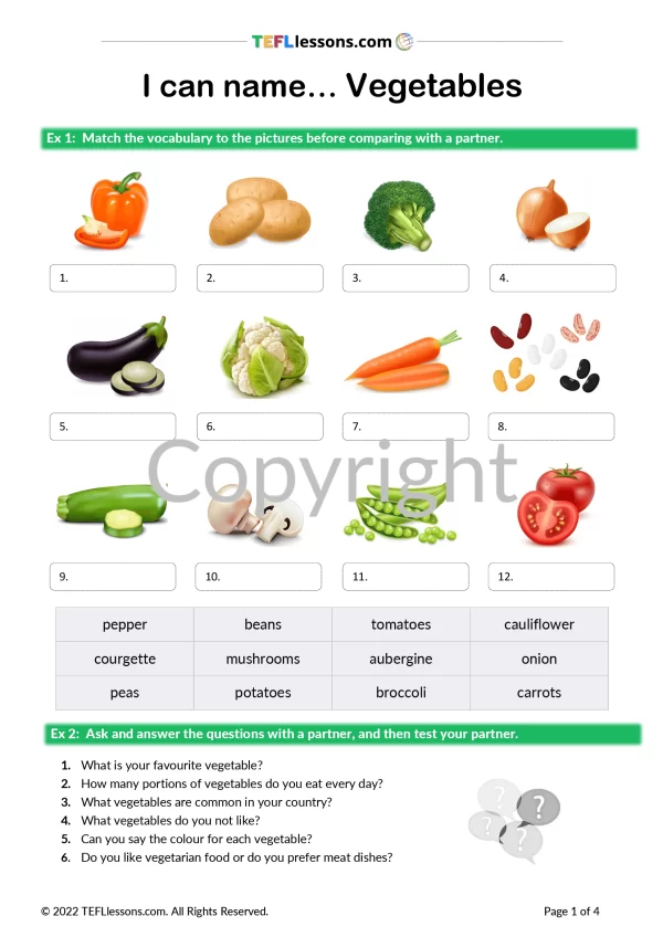 Vegetables Vocabulary Lesson