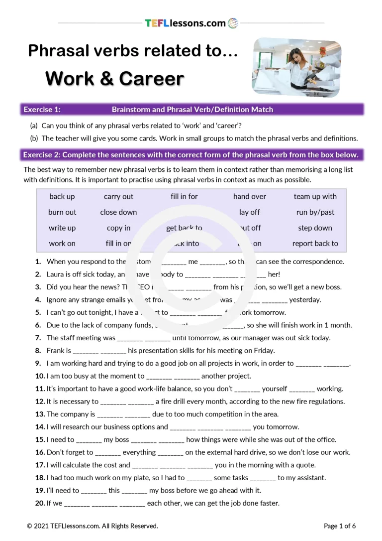 Work Phrasal Verbs ESL Lesson Plan | TESOL Materials