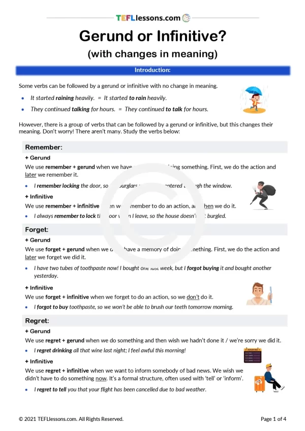 Gerund Or Infinitive Lesson - TEFL Lessons - Tefllessons.com | ESL ...