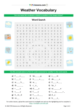 Weather Vocabulary Word Search | ESL Resources