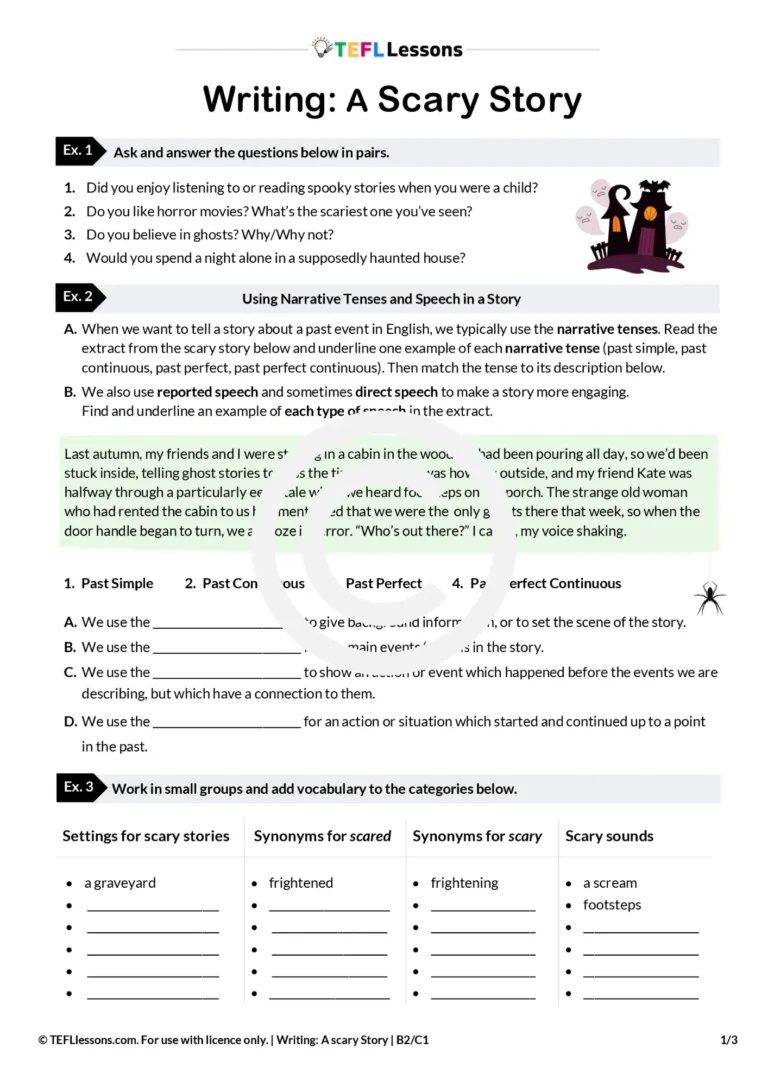 Writing a Scary Story ESL creative writing and Halloween writing activity for intermediate learners