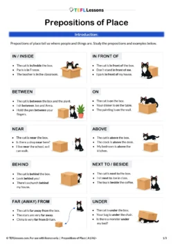 Prepositions of place worksheet