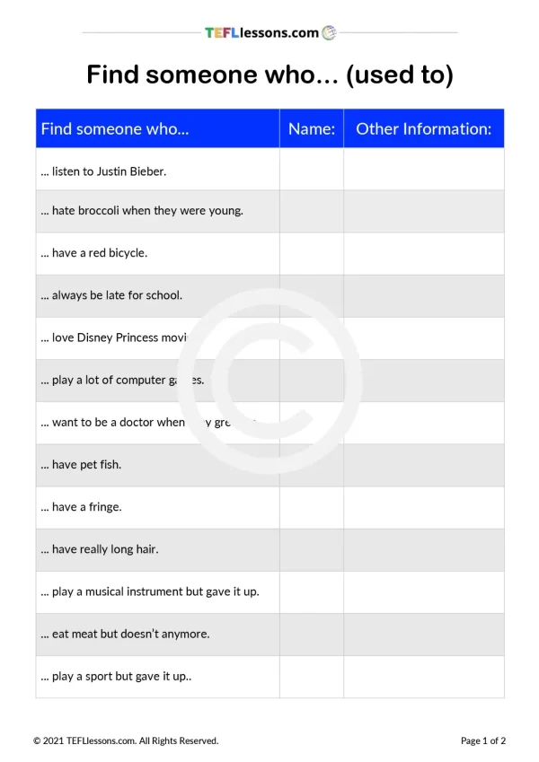 'Used to' Speaking Task | ESL Resources