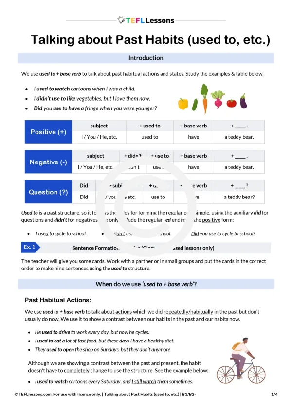 Used To lesson plan ESL worksheet with grammar explanation and practice activities