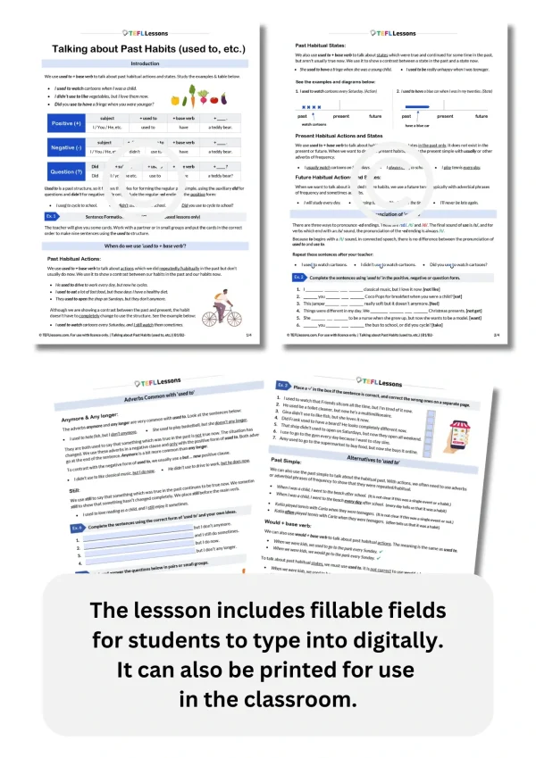 ESL Used To activities with fillable fields for practice