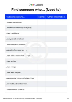 'Used to' Speaking Task