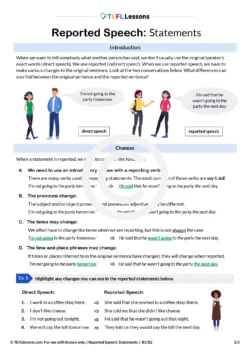 reported speech statements lesson plan