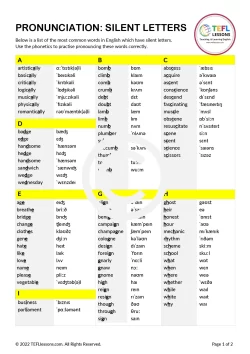 Pronunciation (Silent Letters) | ESL Materials