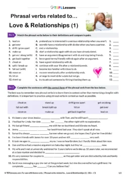 relationships phrasal verbs ESL lesson worksheet