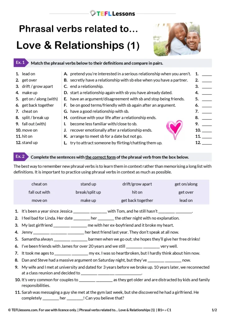 relationships phrasal verbs ESL lesson worksheet