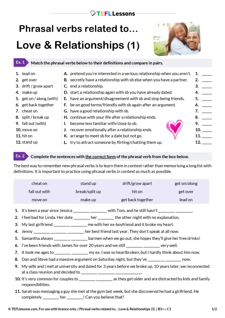 relationships phrasal verbs ESL lesson worksheet