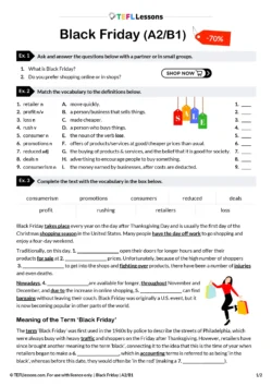 Black Friday ESL Lesson A2/B1 – Free Reading & Vocabulary Worksheet