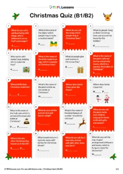 Christmas Quiz B1 B2 worksheet – upper-intermediate ESL Christmas quiz for adults and teens
