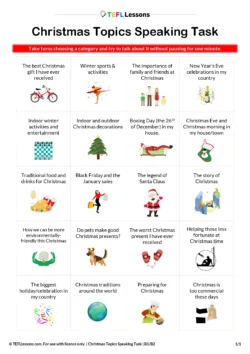 ESL Christmas speaking cards – printable Christmas speaking activity for students to talk about Christmas in class.