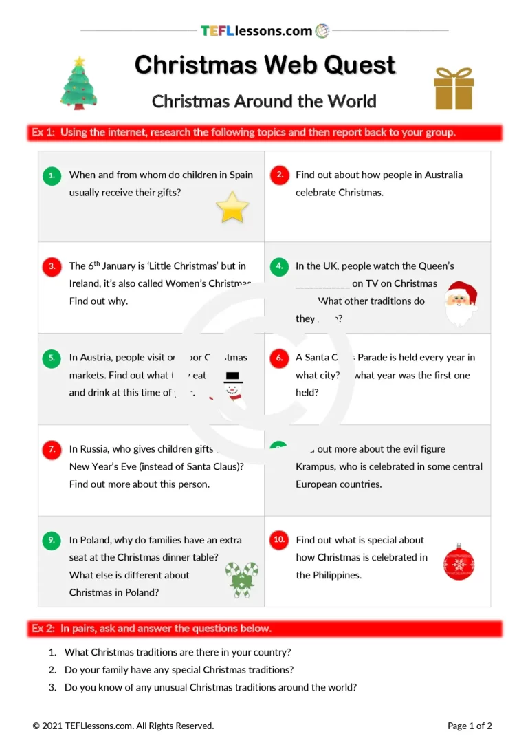 Christmas Web Quest | ESL Reading Lesson