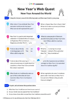 New Year ESL WebQuest on traditions around the world