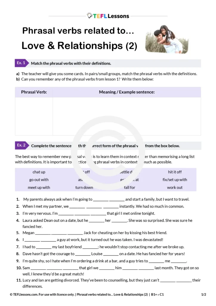 love phrasal verbs practice ESL worksheet