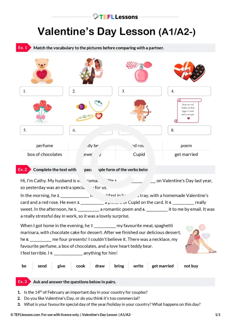 valentine's day english lesson a1 a2