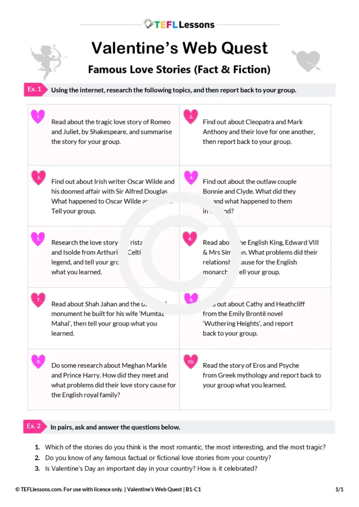 Valentine’s Day ESL WebQuest