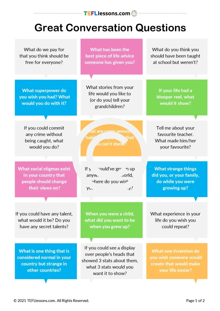 18 Great Conversation Questions - TESOL Resources