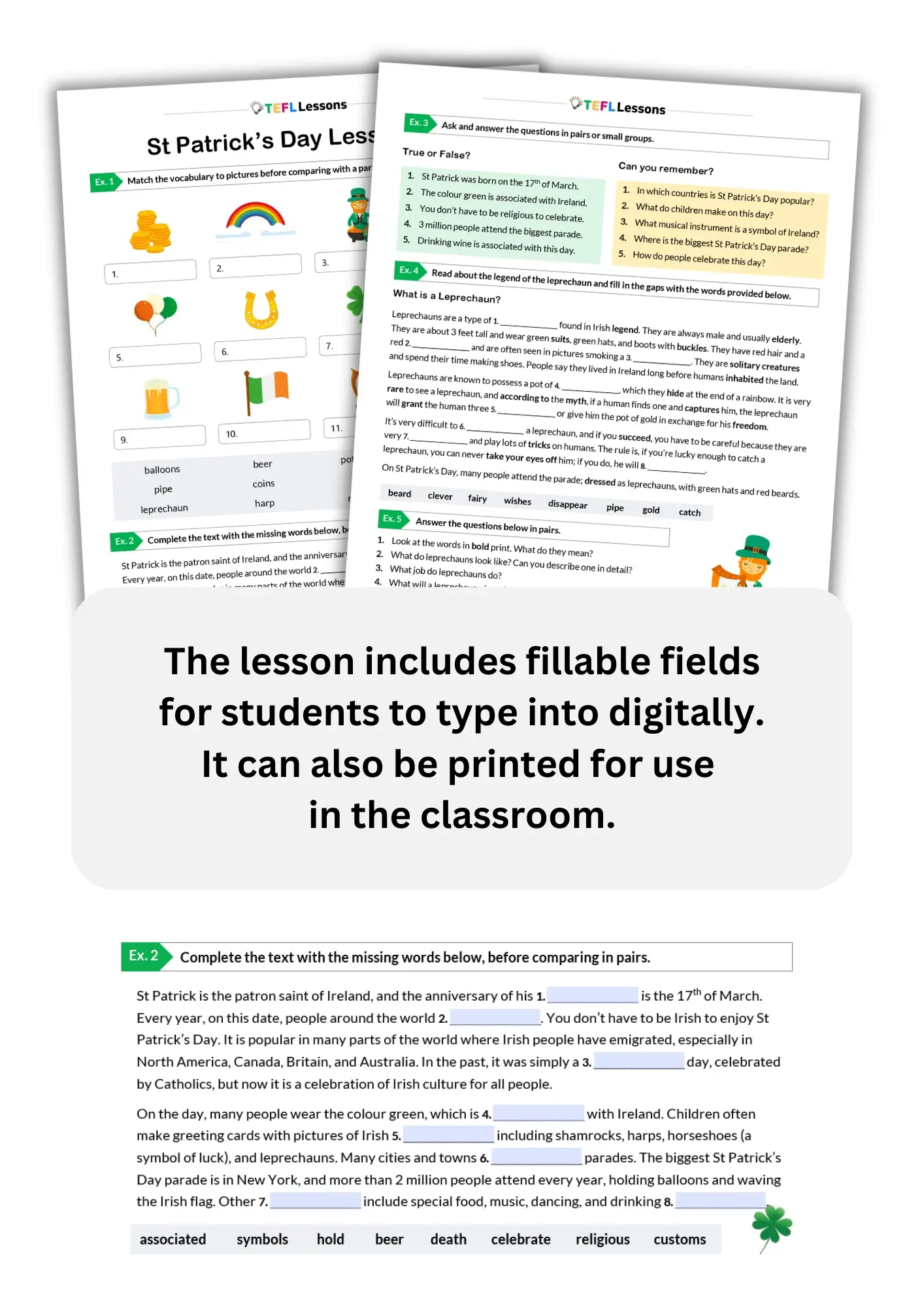 St Patrick’s Day digital worksheet with vocabulary matching activity
