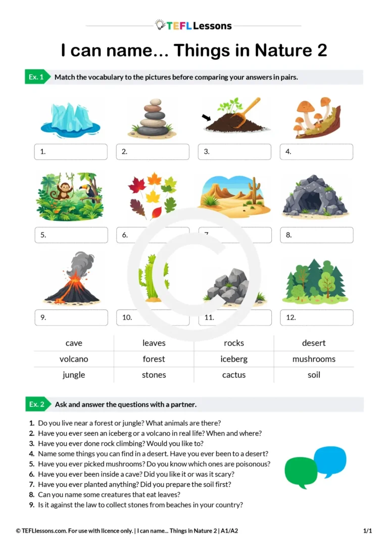 things in nature esl questions worksheet