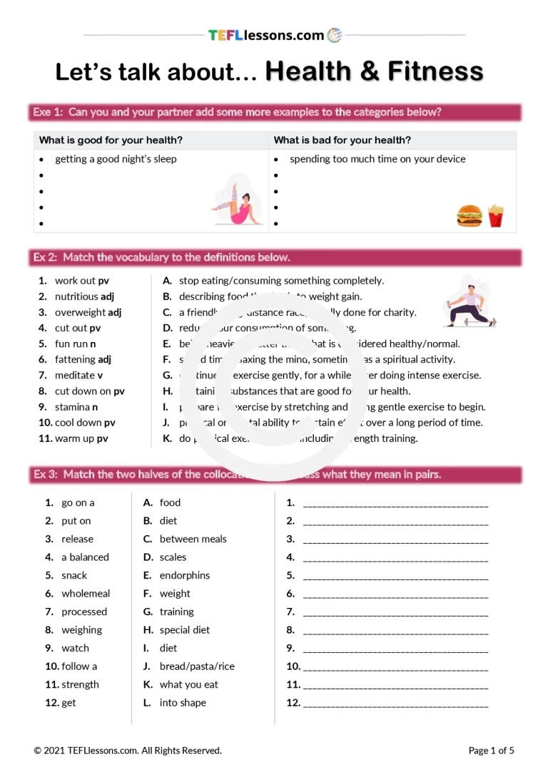 Health and Fitness Vocabulary | ESL Resources