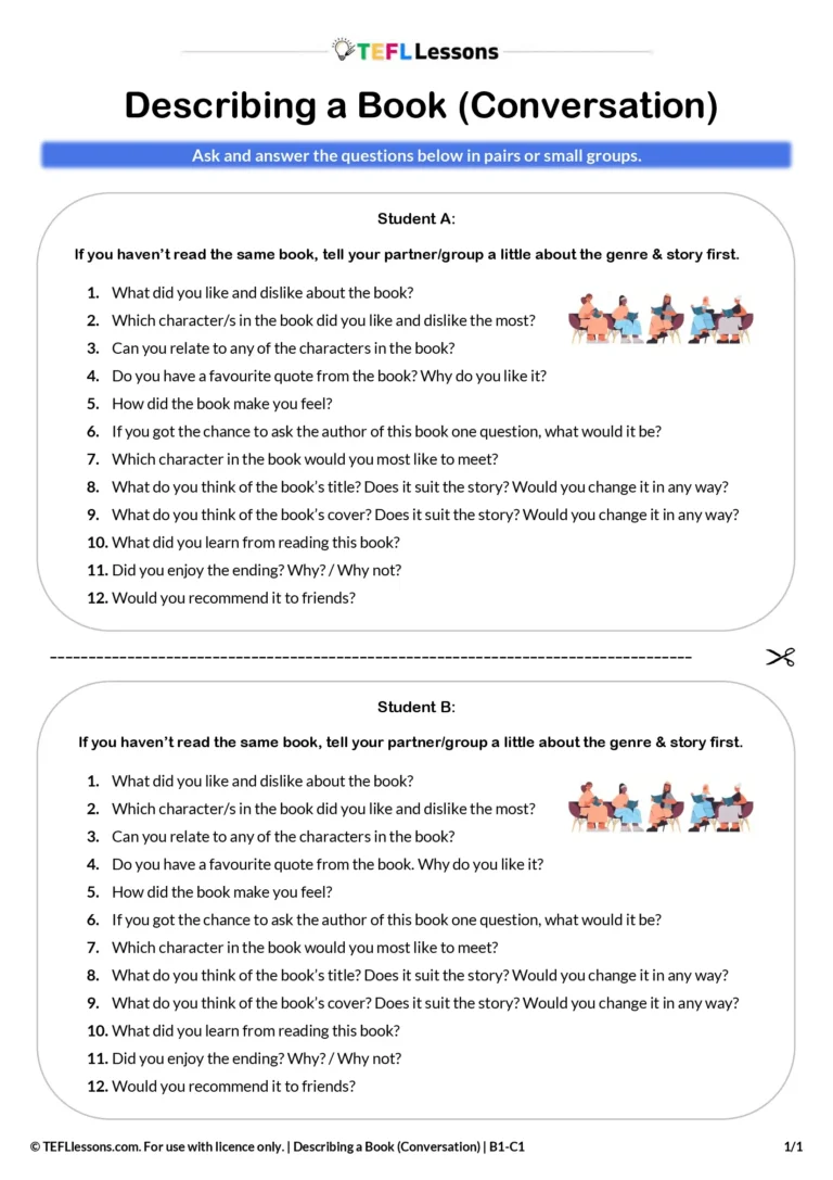 book discussion questions esl