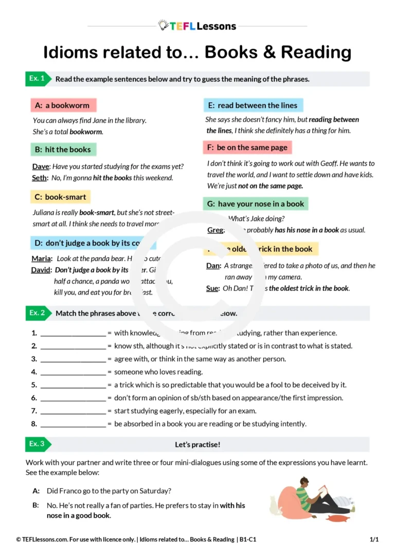 idioms about books and reading ESL lesson
