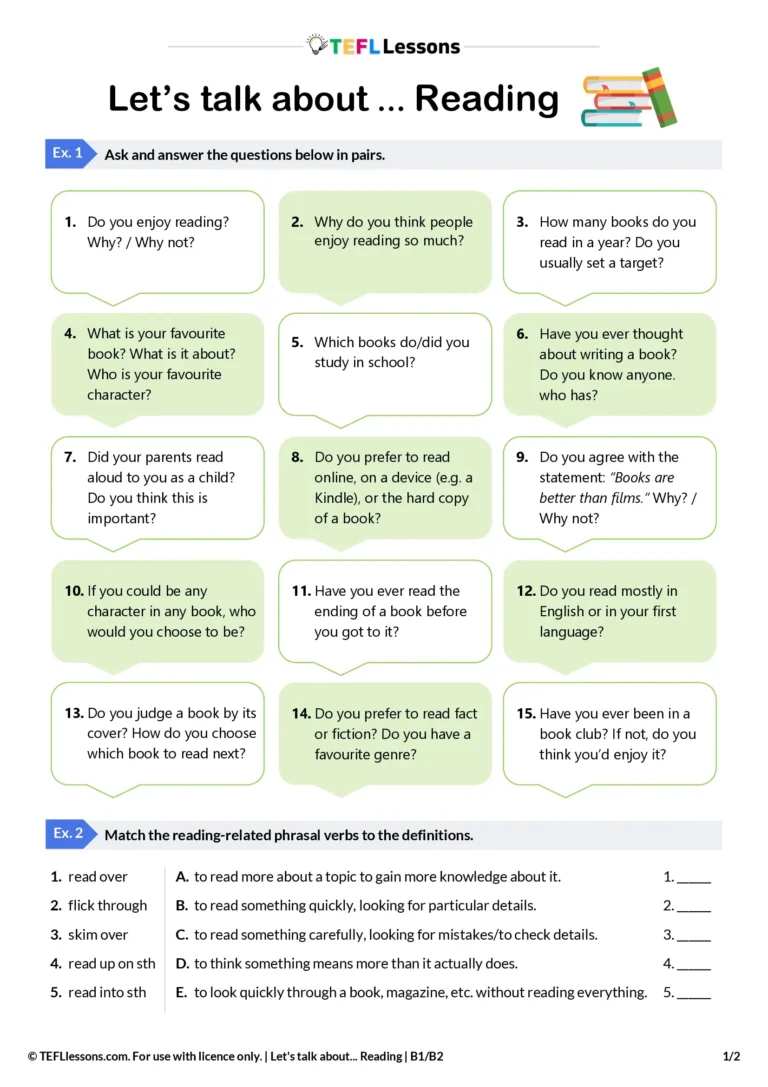 talking about reading esl lesson